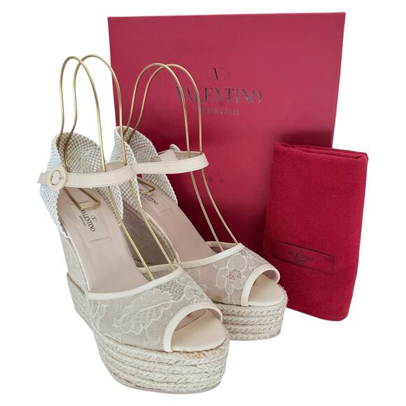 VALENTINO GARAVANI Mesh Lace Leather Espadrille Wedge EU 39 US 9 Platform Sandal - Picture 10 of 12